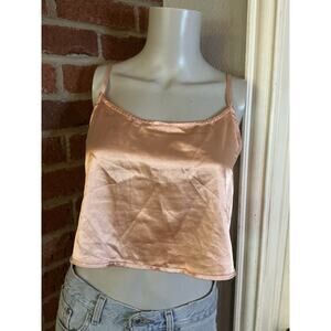 Satin Peach Crop Cami Y2K Silky Tank Top Size 10 Adjustable Spaghetti Straps